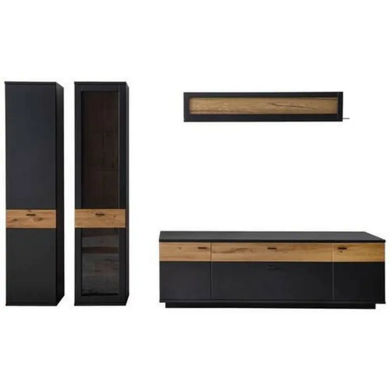 Wohnwand 305/201/50 cm in Grau, Schwarz