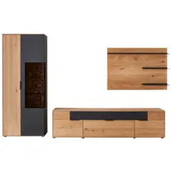 Wohnwand 293/195,9/45,2 cm in Schwarz, Eichefarben