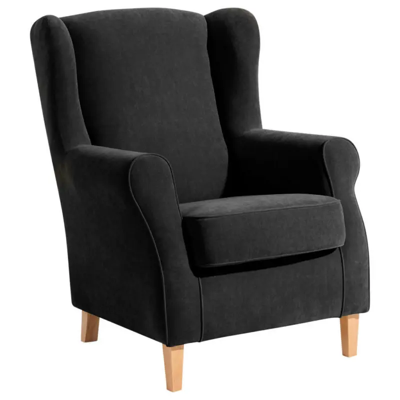 Ohrensessel in Velours Schwarz