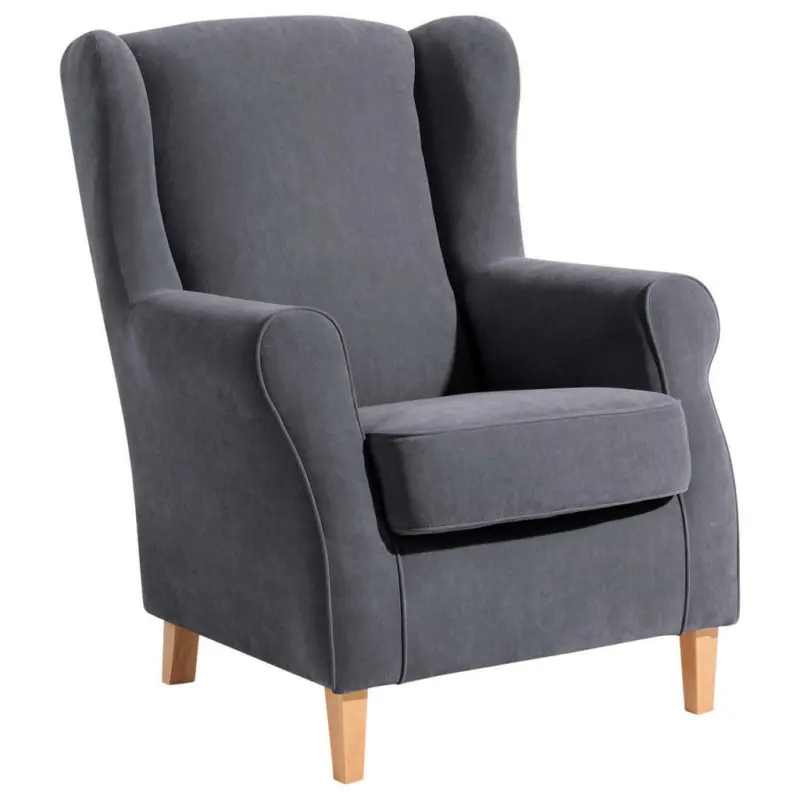 Ohrensessel in Velours Anthrazit