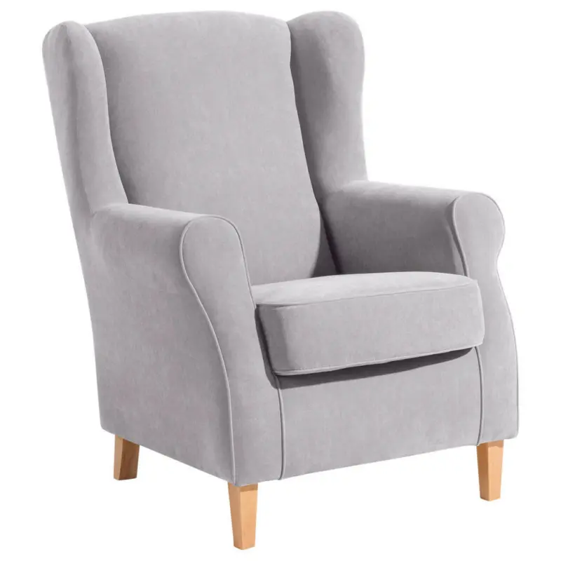 Ohrensessel in Velours Silberfarben