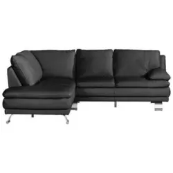 Ecksofa in Echtleder Schwarz