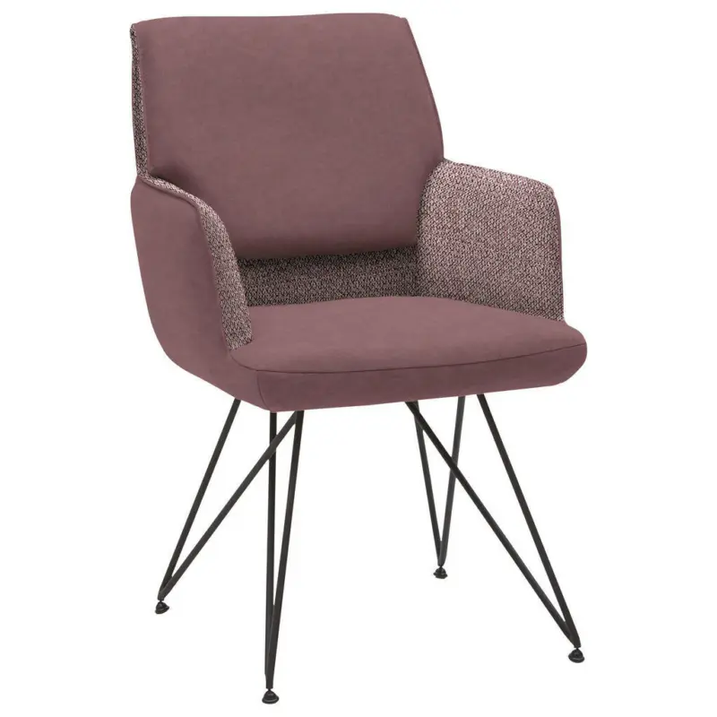 Armlehnstuhl in Flachgewebe Echtleder naturbelassen