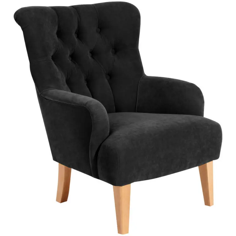 Ohrensessel in Velours Schwarz