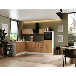 Eckk&uuml;che 175/280 cm in Wei&szlig;, Eiche Artisan