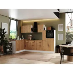 Eckküche 175/310 cm in Weiß, Eiche Artisan