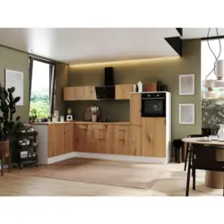 Eckk&uuml;che 175/310 cm in Wei&szlig;, Eiche Artisan