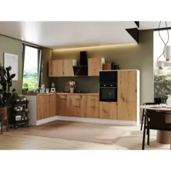 Eckk&uuml;che 175/340 cm in Wei&szlig;, Eiche Artisan