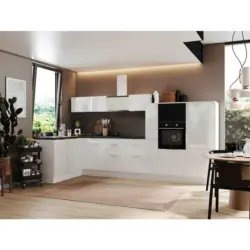 Eckküche 175/370 cm in Weiß, Weiß Hochglanz