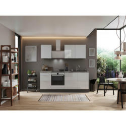 Küchenblock 220 cm in Grau, Weiß Hochglanz