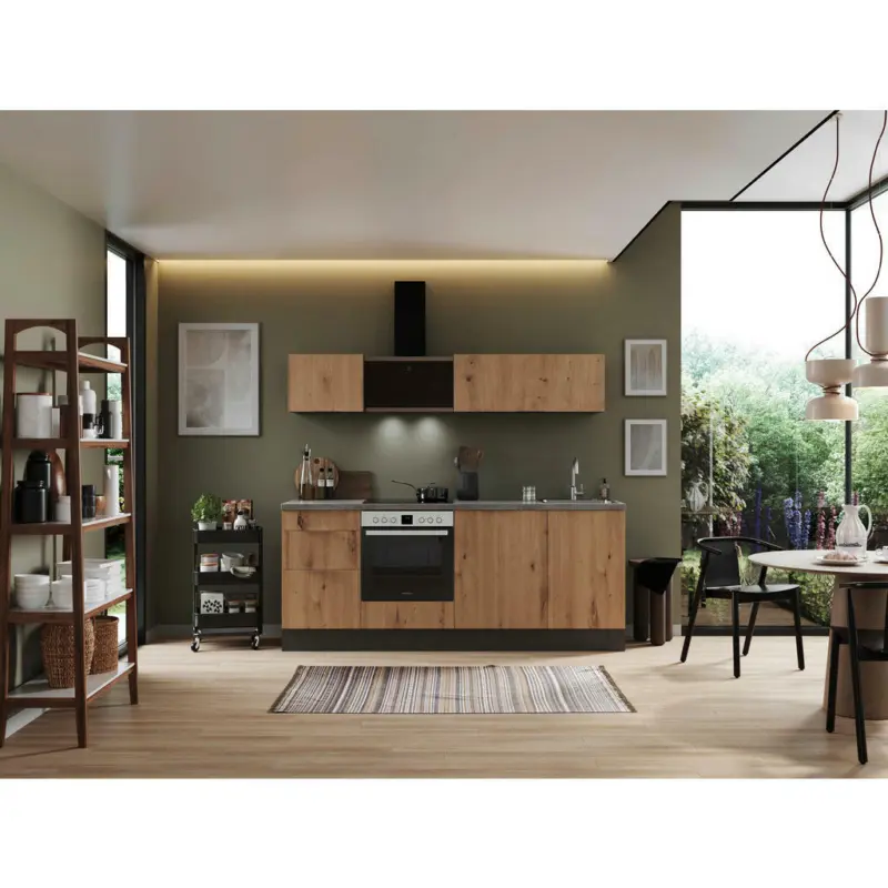 K&uuml;chenblock 220/200/60 cm in Grau, Eiche Artisan