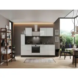 Küchenblock 250 cm in Grau, Weiß