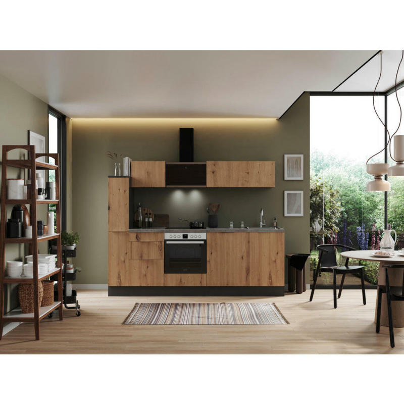 Küchenblock 250 cm in Grau, Eiche Artisan