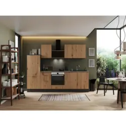 K&uuml;chenblock 280 cm in Grau, Eiche Artisan