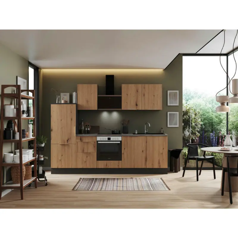 K&uuml;chenblock 280 cm in Grau, Eiche Artisan