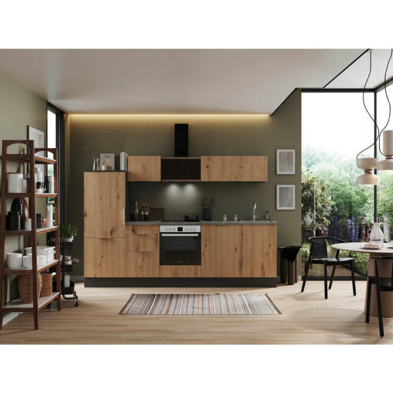Küchenblock 280 cm in Grau, Eiche Artisan