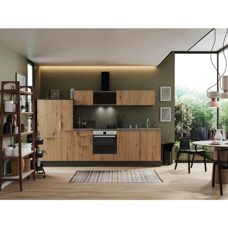 Küchenblock 310 cm in Grau, Eiche Artisan