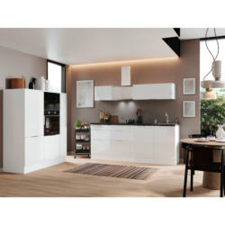 Küchenblock 370 cm in Weiß, Weiß Hochglanz