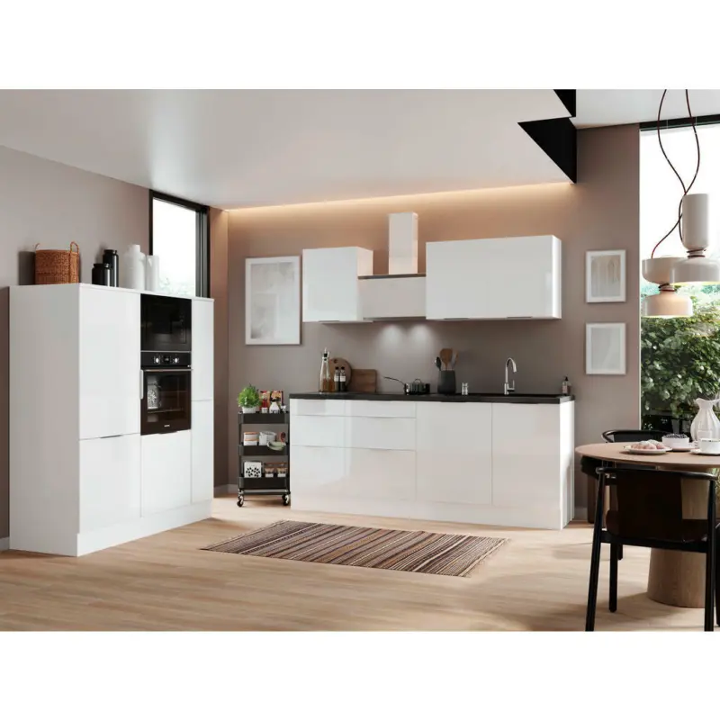 K&uuml;chenblock 370 cm in Wei&szlig;, Wei&szlig; Hochglanz