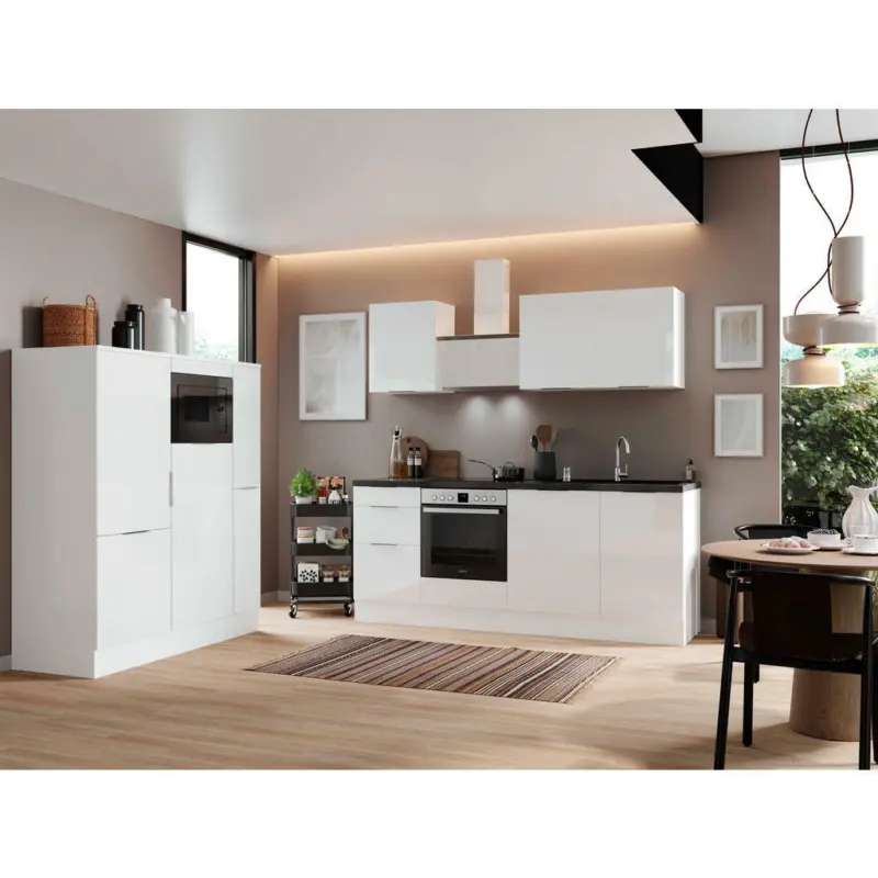 K&uuml;chenblock 370 cm in Wei&szlig;, Wei&szlig; Hochglanz