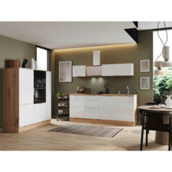 Küchenblock 370 cm in Eiche Artisan, Weiß Hochglanz