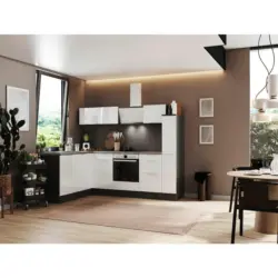 Eckk&uuml;che 175/250 cm in Grau, Wei&szlig; Hochglanz