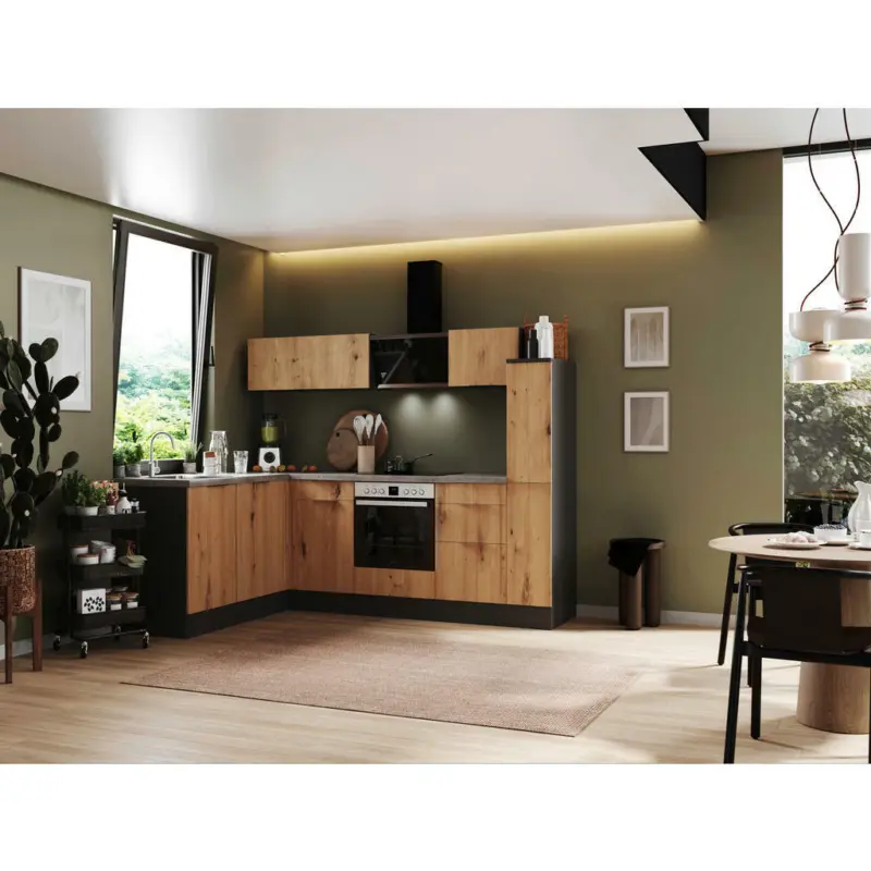 Eckk&uuml;che 175/250 cm in Grau, Eiche Artisan