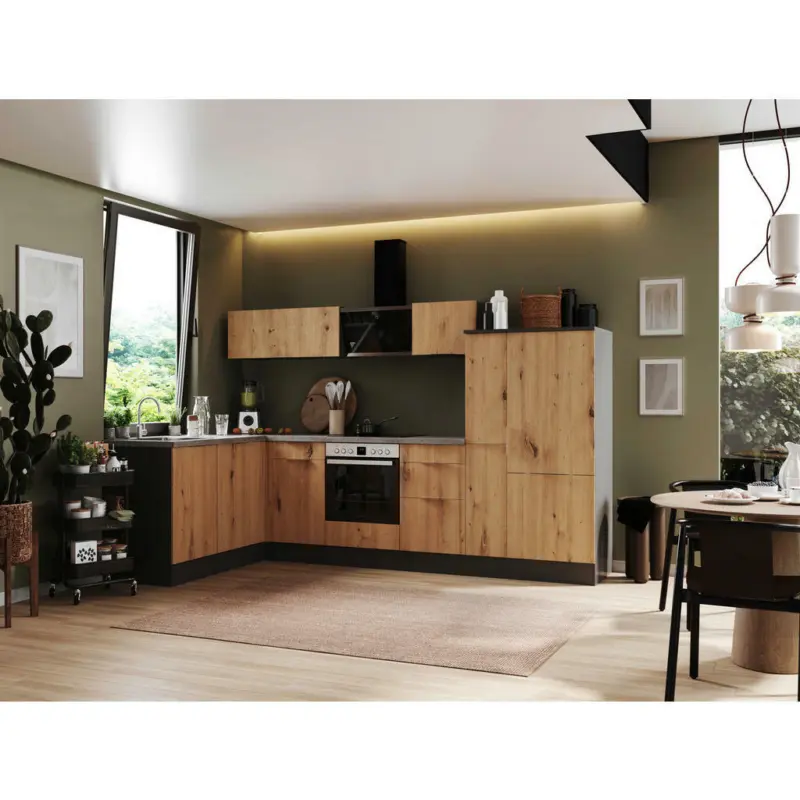 Eckk&uuml;che 175/310 cm in Grau, Eiche Artisan