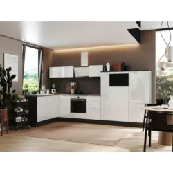 Eckk&uuml;che 175/370 cm in Grau, Wei&szlig; Hochglanz