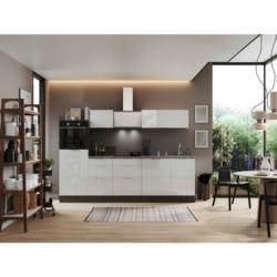 Küchenblock 280 cm in Grau, Weiß Hochglanz