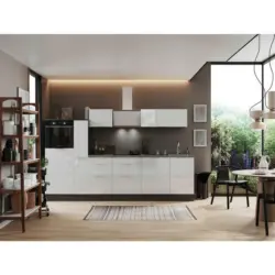 K&uuml;chenblock 310 cm in Grau, Wei&szlig; Hochglanz