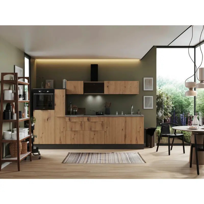 K&uuml;chenblock 310 cm in Grau, Eiche Artisan