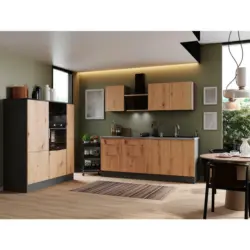 Küchenblock 370 cm in Grau, Eiche Artisan