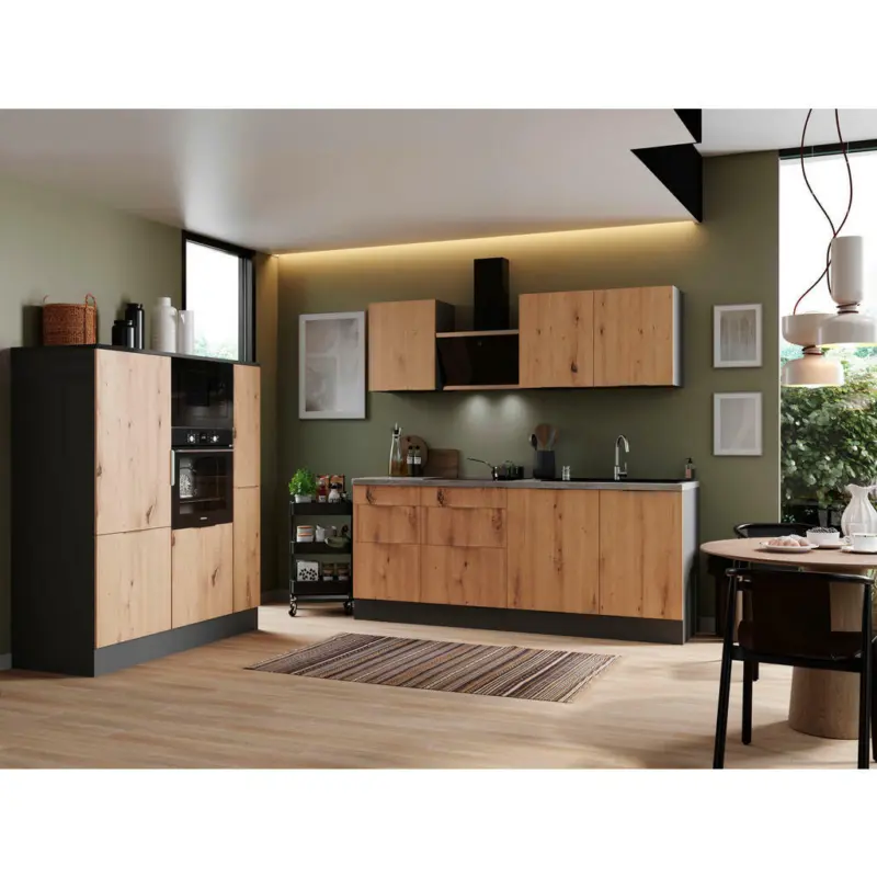 Küchenblock 370 cm in Grau, Eiche Artisan