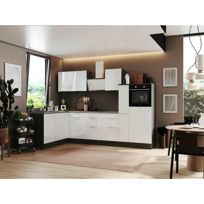 Eckk&uuml;che 175/310 cm in Grau, Wei&szlig; Hochglanz