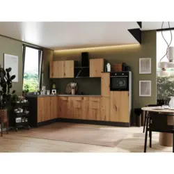 Eckküche 175/310 cm in Grau, Eiche Artisan