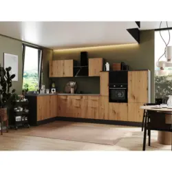 Eckk&uuml;che 175/370 cm in Grau, Eiche Artisan