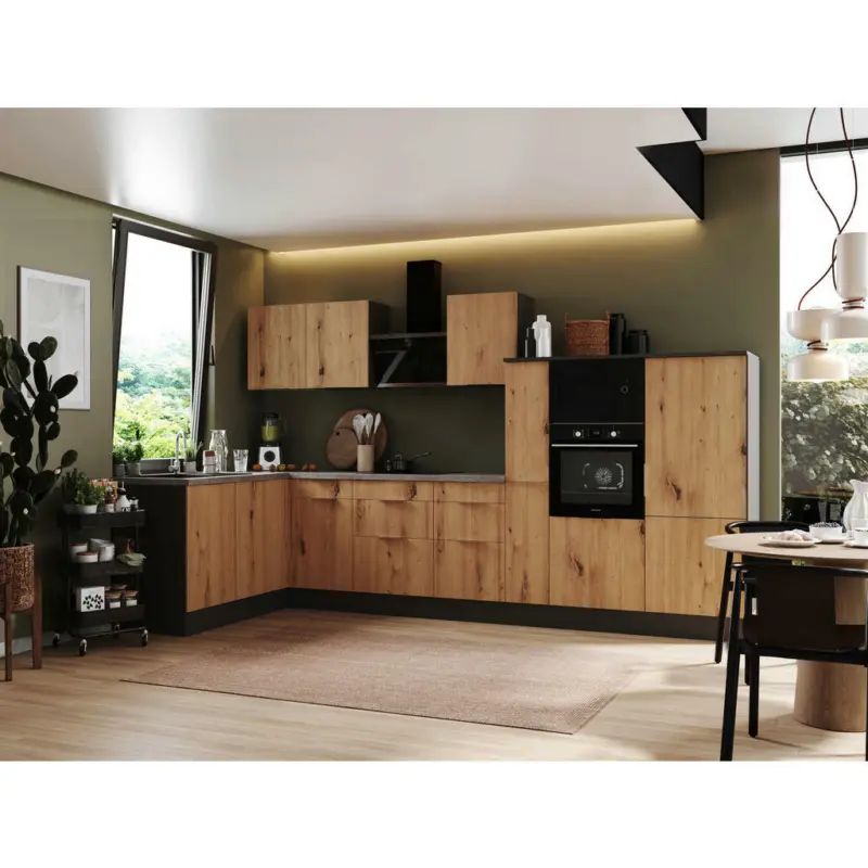 Eckk&uuml;che 175/370 cm in Grau, Eiche Artisan