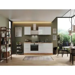 Küchenblock 220 cm in Eiche Artisan, Weiß Hochglanz