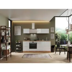 Küchenblock 220 cm in Eiche Artisan, Weiß Hochglanz