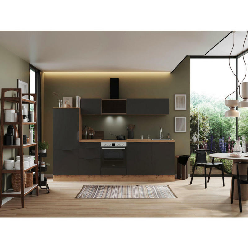 Küchenblock 280 cm in Grau, Eiche Artisan