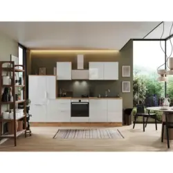 K&uuml;chenblock 310 cm in Eiche Artisan, Wei&szlig; Hochglanz