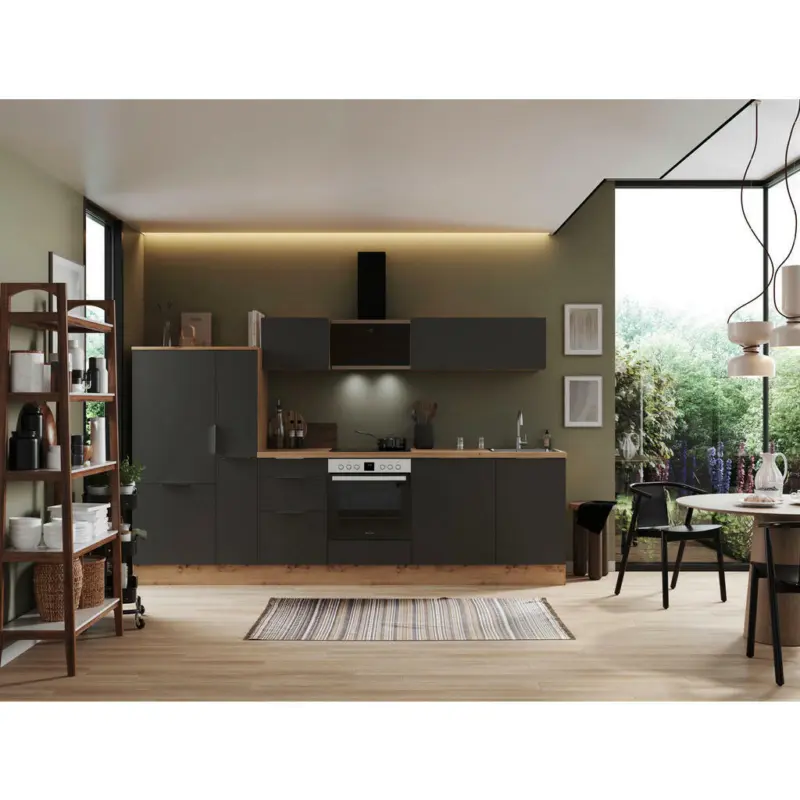 Küchenblock 310 cm in Grau, Eiche Artisan