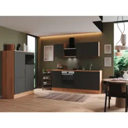 K&uuml;chenblock 340 cm in Grau, Eiche Artisan