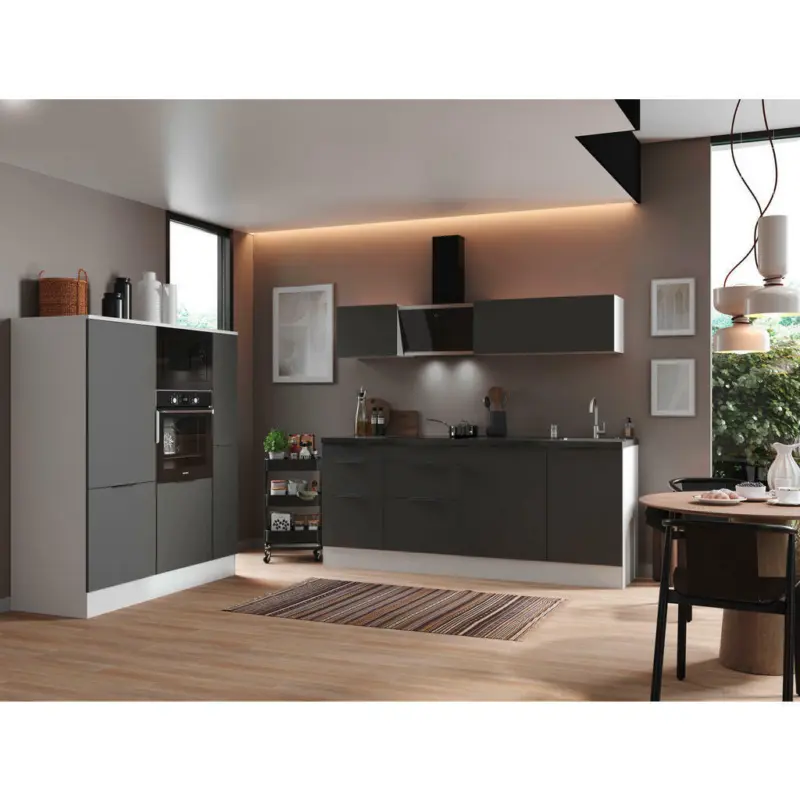 Küchenblock 370 cm in Grau, Weiß