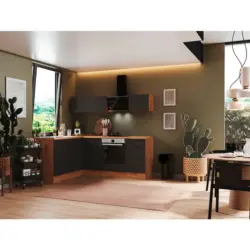 Eckküche 175/220 cm in Grau, Eiche Artisan