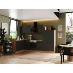 Eckküche 175/310 cm in Grau, Eiche Artisan