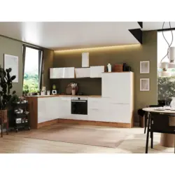 Eckk&uuml;che 175/310 cm in Eiche Artisan, Wei&szlig; Hochglanz