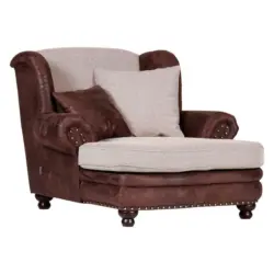 BIG Sessel in Lederlook, Webstoff Dunkelbraun, Beige
