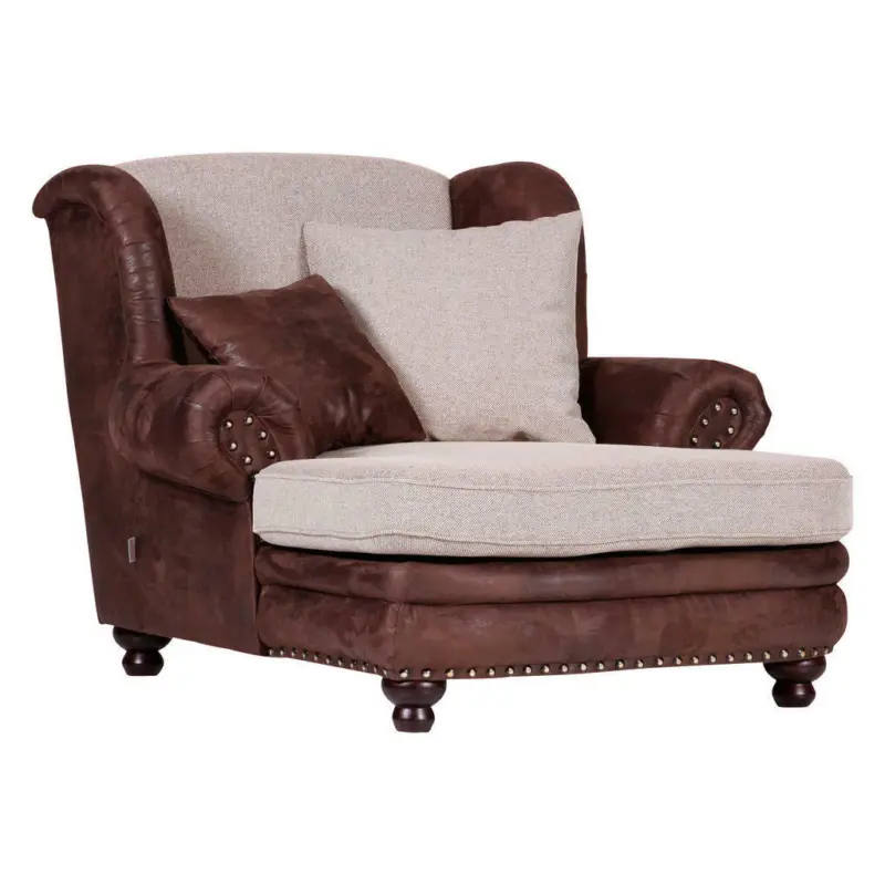 BIG Sessel in Lederlook, Webstoff Dunkelbraun, Beige